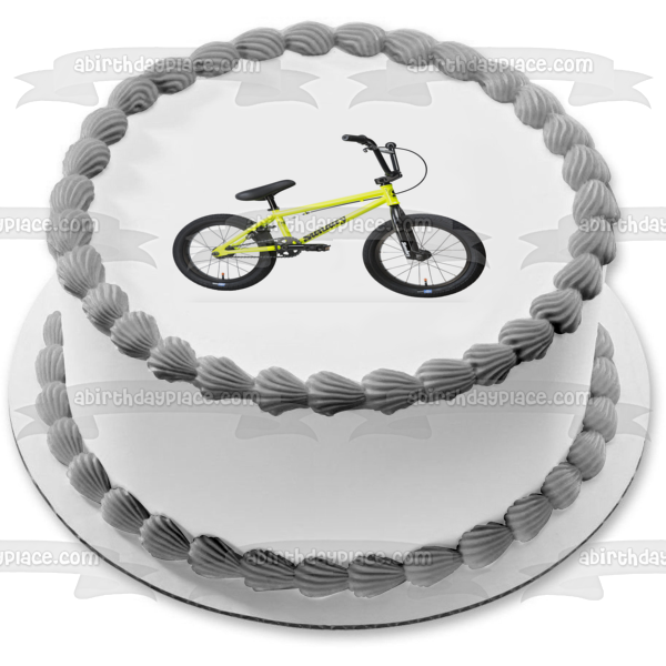 Yellow and Black Bicycle Edible Cake Topper Image ABPID09371