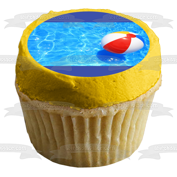 Rojo Amarillo Azul Blanco Pelota de Playa Flotando en la Piscina Imagen comestible para tarta ABPID09398 