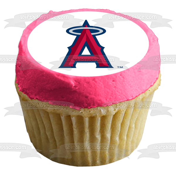 Logotipo de Los Angeles Angels, equipo deportivo, franquicia de béisbol profesional estadounidense, Anaheim, California, decoración comestible para tarta, imagen ABPID09414 