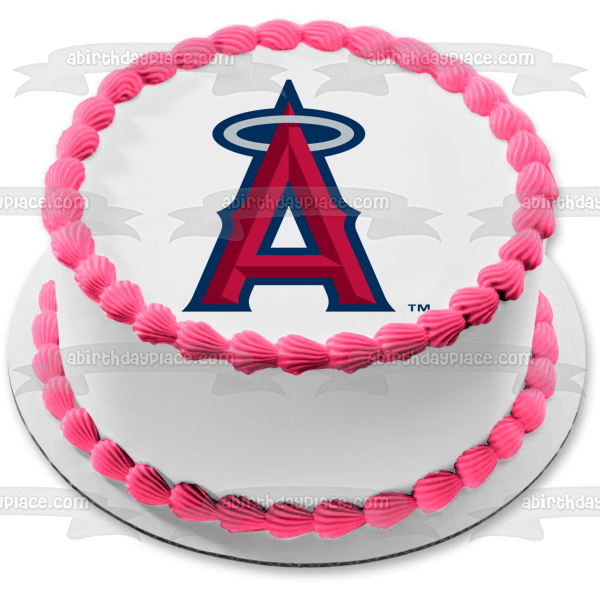 Logotipo de Los Angeles Angels, equipo deportivo, franquicia de béisbol profesional estadounidense, Anaheim, California, decoración comestible para tarta, imagen ABPID09414 