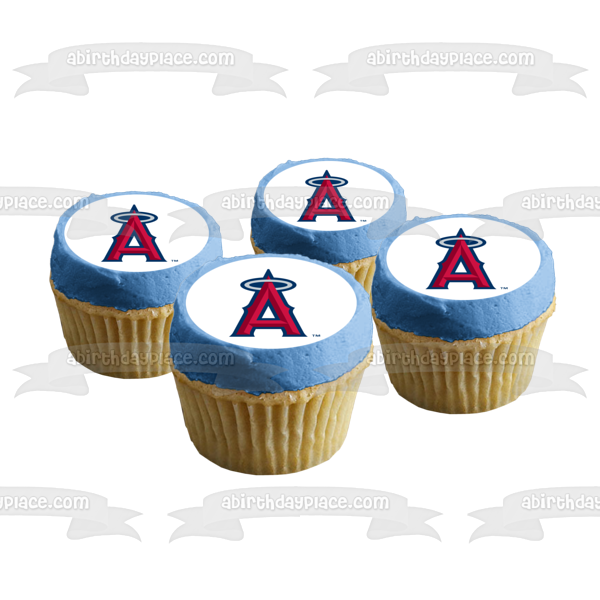 Logotipo de Los Angeles Angels, equipo deportivo, franquicia de béisbol profesional estadounidense, Anaheim, California, decoración comestible para tarta, imagen ABPID09414 