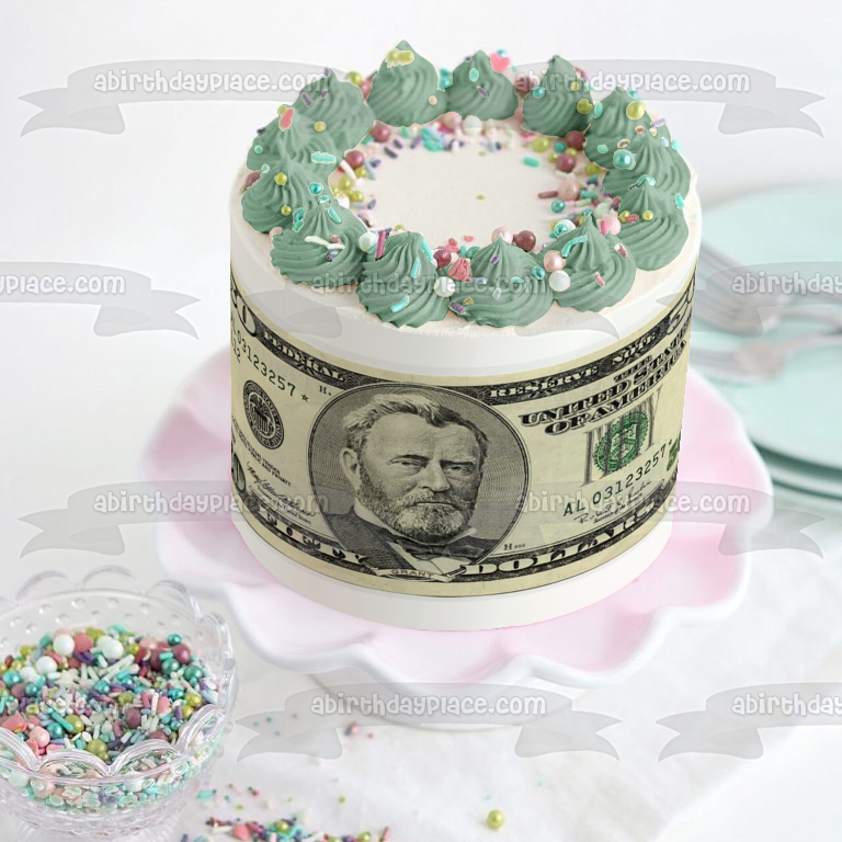 Billete de 50 dólares de los Estados Unidos de América Imagen de decoración comestible para tarta de 50 dólares ABPID09416 