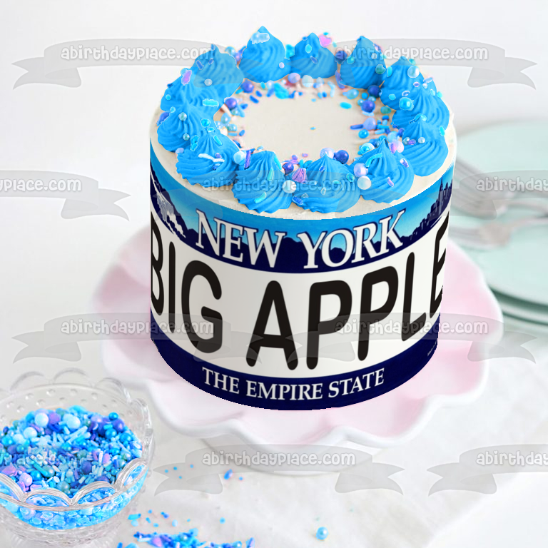 Imagen de decoración comestible para tarta con placa de matrícula del Empire State de la Gran Manzana de Nueva York ABPID09426 