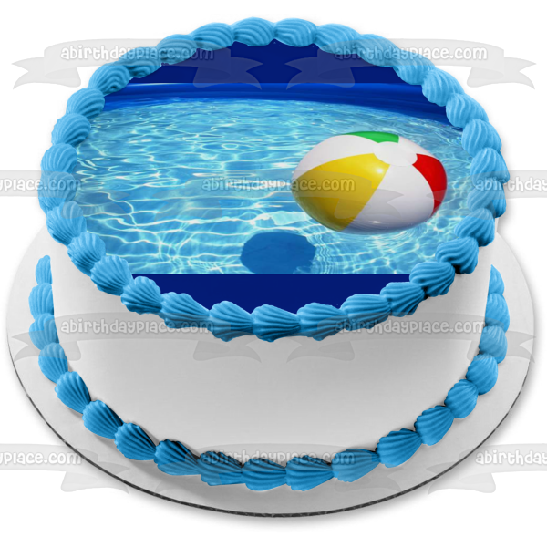 Adorno comestible para tarta con pelota de playa y piscina al aire libre, imagen ABPID09462 