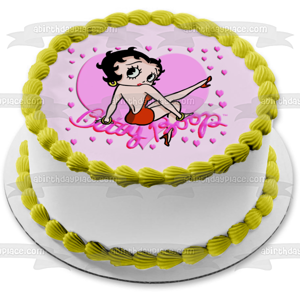 Adorno comestible para tarta con corazones rosas de Betty Boop, imagen ABPID09476 