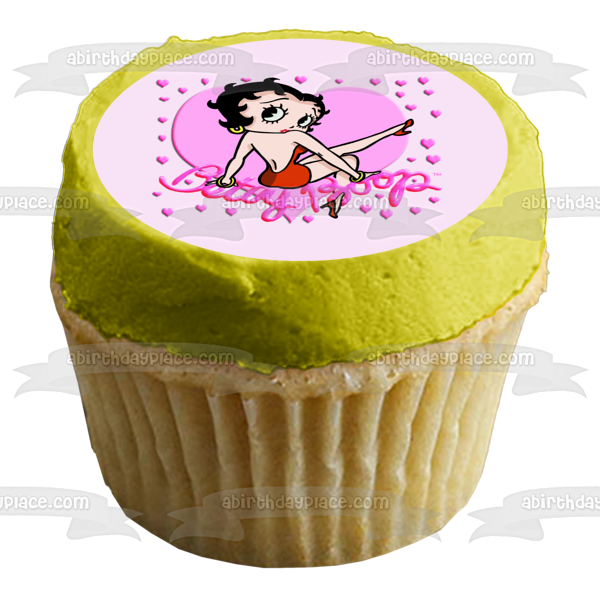 Adorno comestible para tarta con corazones rosas de Betty Boop, imagen ABPID09476 