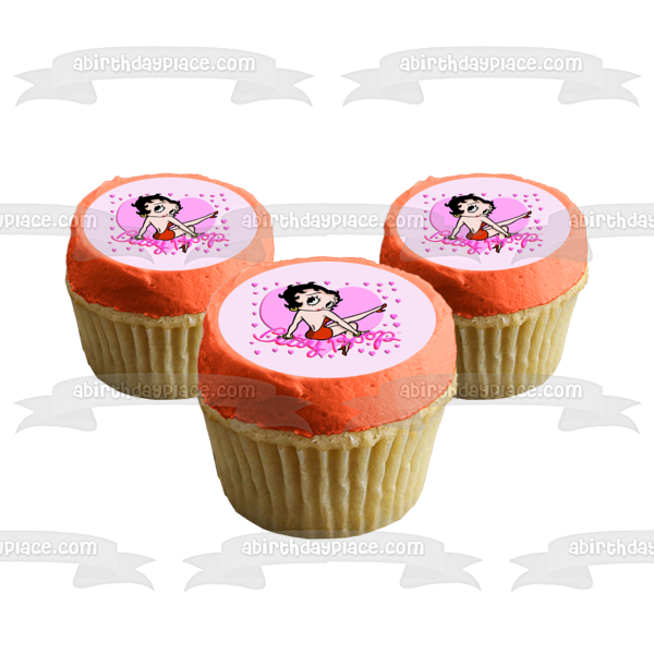 Adorno comestible para tarta con corazones rosas de Betty Boop, imagen ABPID09476 