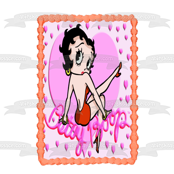 Adorno comestible para tarta con corazones rosas de Betty Boop, imagen ABPID09476 