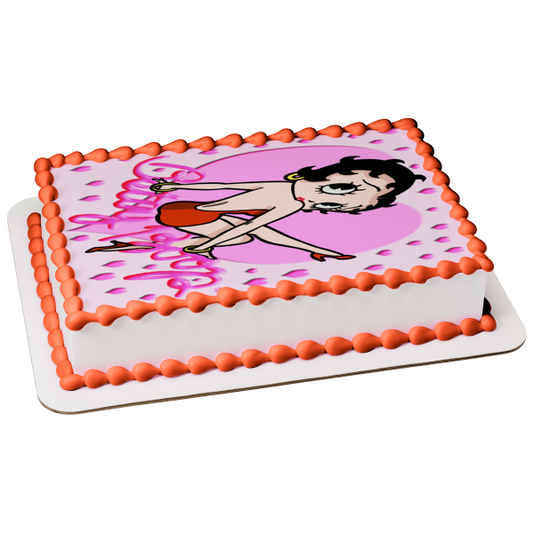 Adorno comestible para tarta con corazones rosas de Betty Boop, imagen ABPID09476 