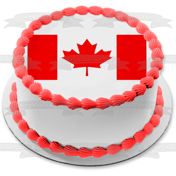 Imagen de decoración comestible para tarta con hoja de arce roja y blanca de la bandera canadiense ABPID09140 