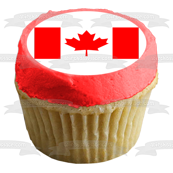 Imagen de decoración comestible para tarta con hoja de arce roja y blanca de la bandera canadiense ABPID09140 