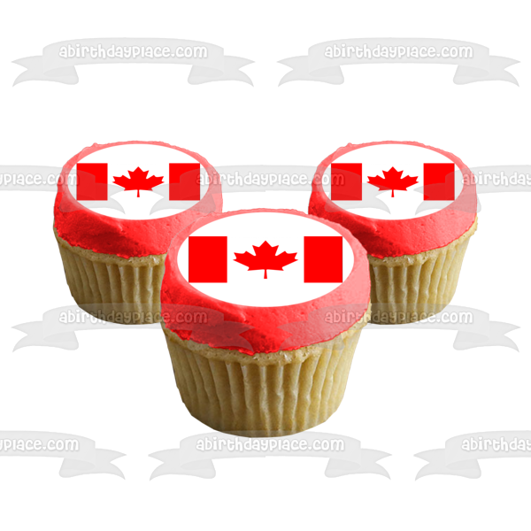 Imagen de decoración comestible para tarta con hoja de arce roja y blanca de la bandera canadiense ABPID09140 