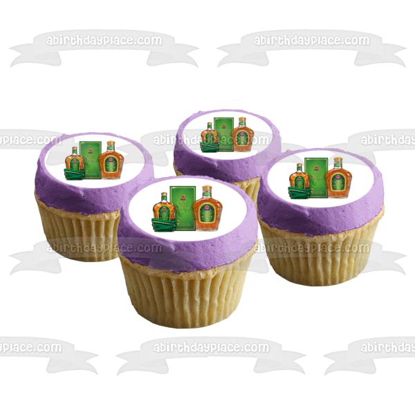 Crown Royal Regal Apple Flavored Whiskey Bottles and Box Edible Cake Topper Image ABPID09548