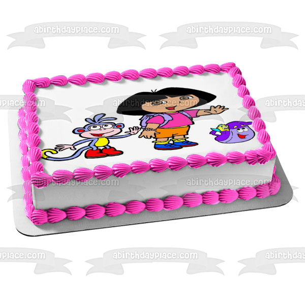 Dora la Exploradora Botas Mapa Mochila Agitando Decoración Comestible Para Tarta Imagen ABPID09565 