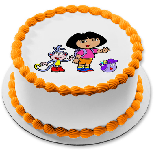 Dora la Exploradora Botas Mapa Mochila Agitando Decoración Comestible Para Tarta Imagen ABPID09565 