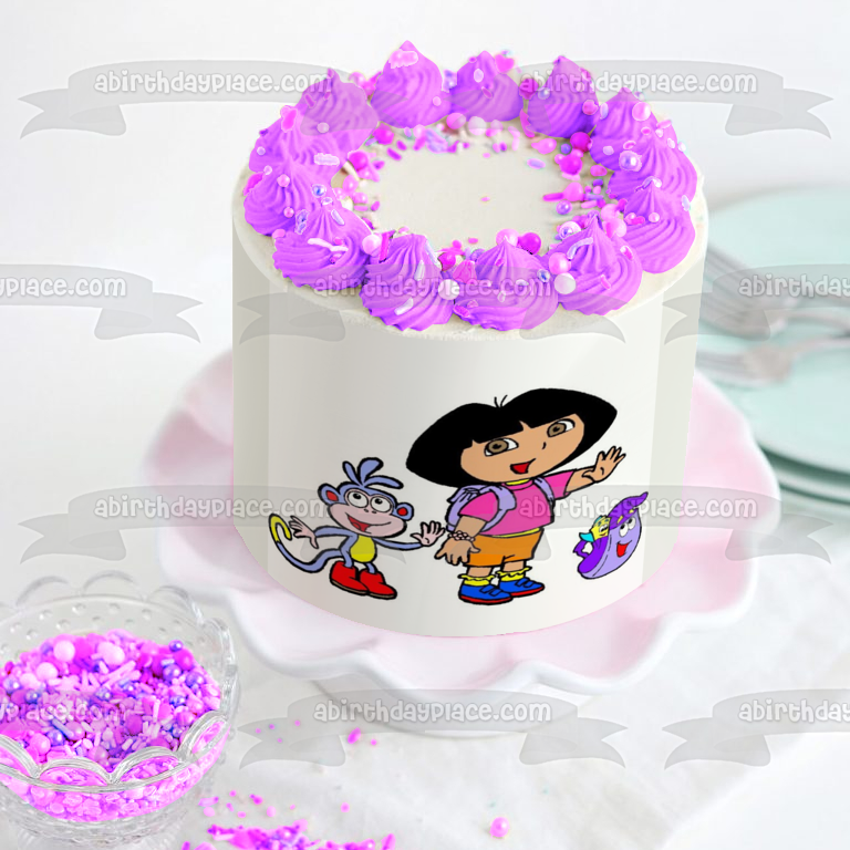 Dora la Exploradora Botas Mapa Mochila Agitando Decoración Comestible Para Tarta Imagen ABPID09565 