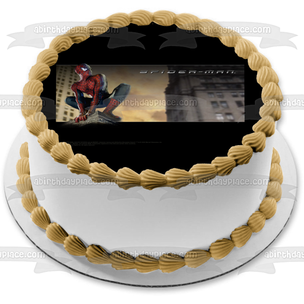 Spider-Man Crouching on Edge of Building Edible Cake Topper Image ABPID09159