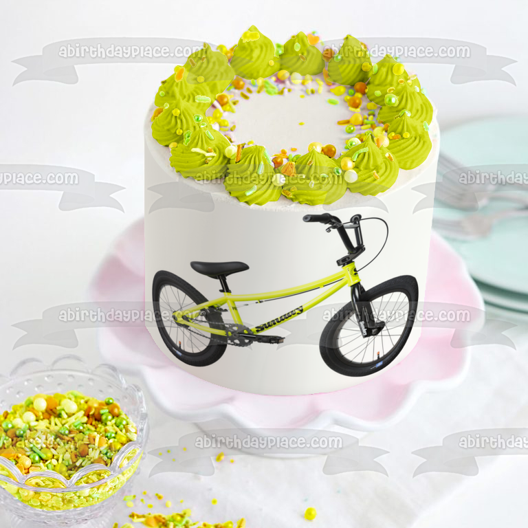 Decoración comestible para tarta amarilla con bicicleta de domingo, imagen ABPID09694 