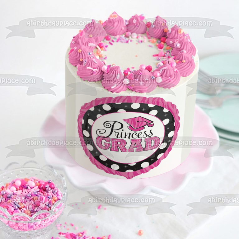 Imagen de decoración comestible para tarta de graduación de princesa Grad, color rosa, blanco y negro, ABPID09721 