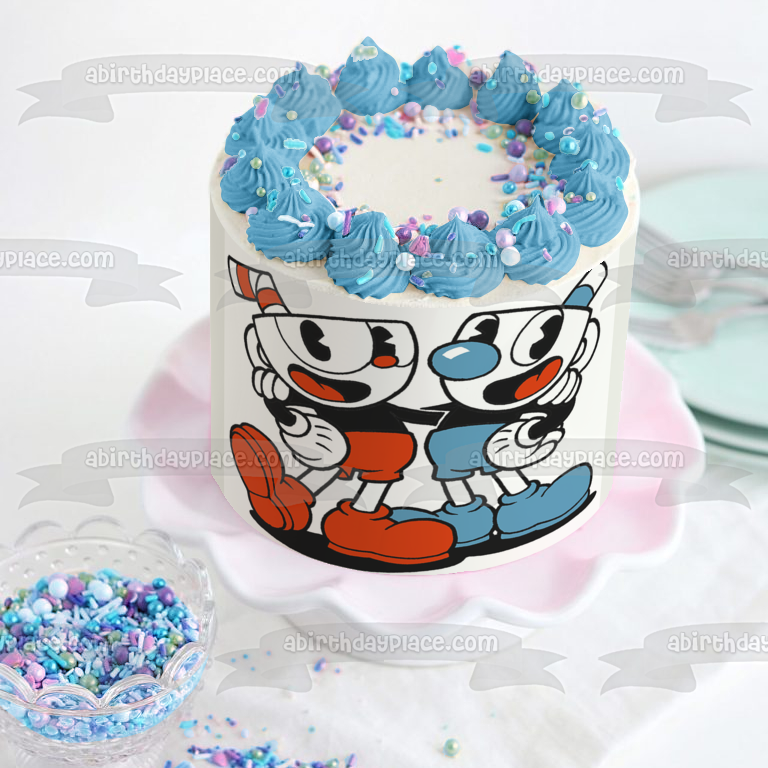 Imagen comestible para decoración de tarta de Cuphead y Mugman ABPID50303 