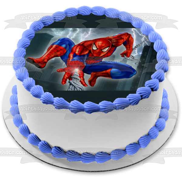 Spider-Man Marvel Comics Disparos Webs Balanceándose Imagen comestible para decoración de tarta ABPID09206 