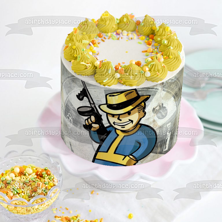 Imagen comestible para decoración de tarta de Fallout 3 Vault Boy Gun ABPID09860 