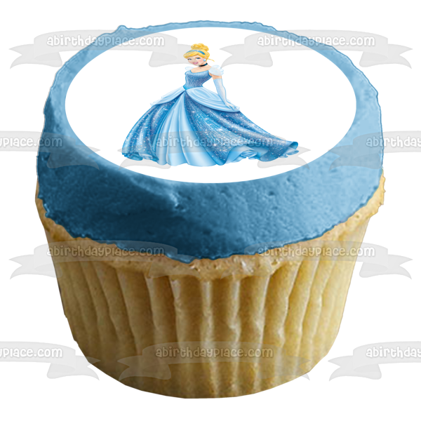 Adorno comestible para tarta con purpurina azul de la princesa Cenicienta de Disney, imagen ABPID09884 