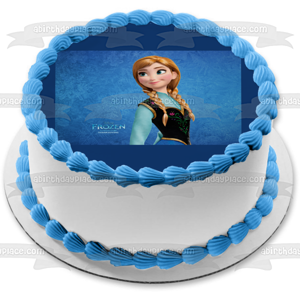 Imagen comestible para decoración de tarta con fondo azul de Frozen Anna de Disney ABPID10054 