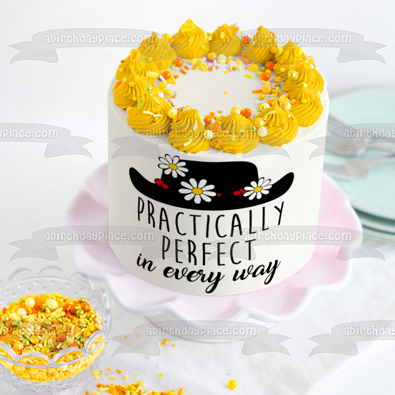 Prácticamente perfecto en todos los sentidos Sombrero negro con flores Imagen comestible para decoración de tarta ABPID10096 