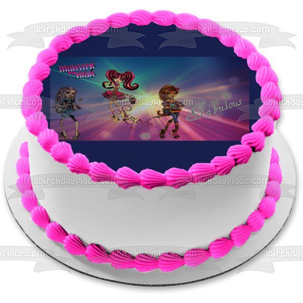 Monster High Frankie Stein Draculaura Clawdeen Wolf Simply Fabulous Edible Cake Topper Image ABPID09257