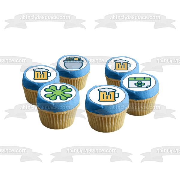 Imágenes decorativas comestibles para cupcakes con trébol del día de San Patricio y arcoíris dorados ABPID55570 