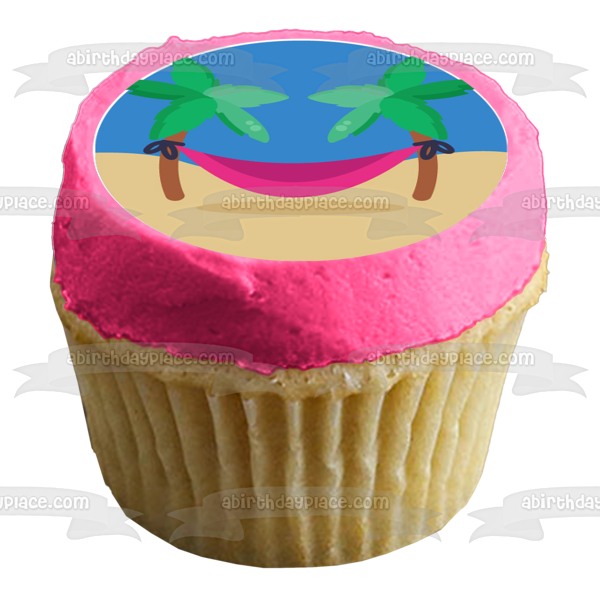 Summer Beach Vacation  Coconuts Hammocks Flip Flops Edible Cupcake Topper Images ABPID55549