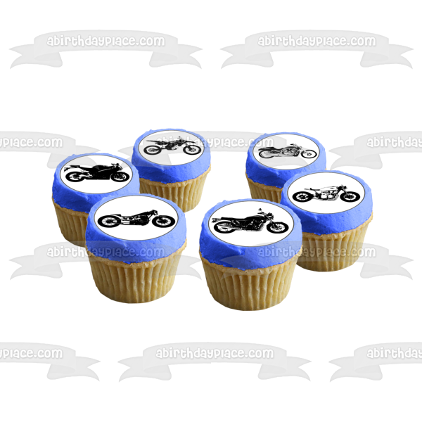 Vintage Motorcycle Silhouettes Edible Cupcake Topper Images ABPID55588