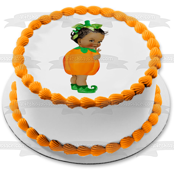 African American Baby Girl Pumpkin Costume Edible Cake Topper Image ABPID10195