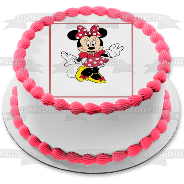 Adorno comestible para tarta de Minnie Mouse de Disney con lunares rojos, blancos y amarillos, imagen ABPID09280 