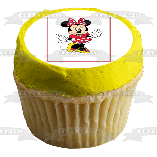 Adorno comestible para tarta de Minnie Mouse de Disney con lunares rojos, blancos y amarillos, imagen ABPID09280 