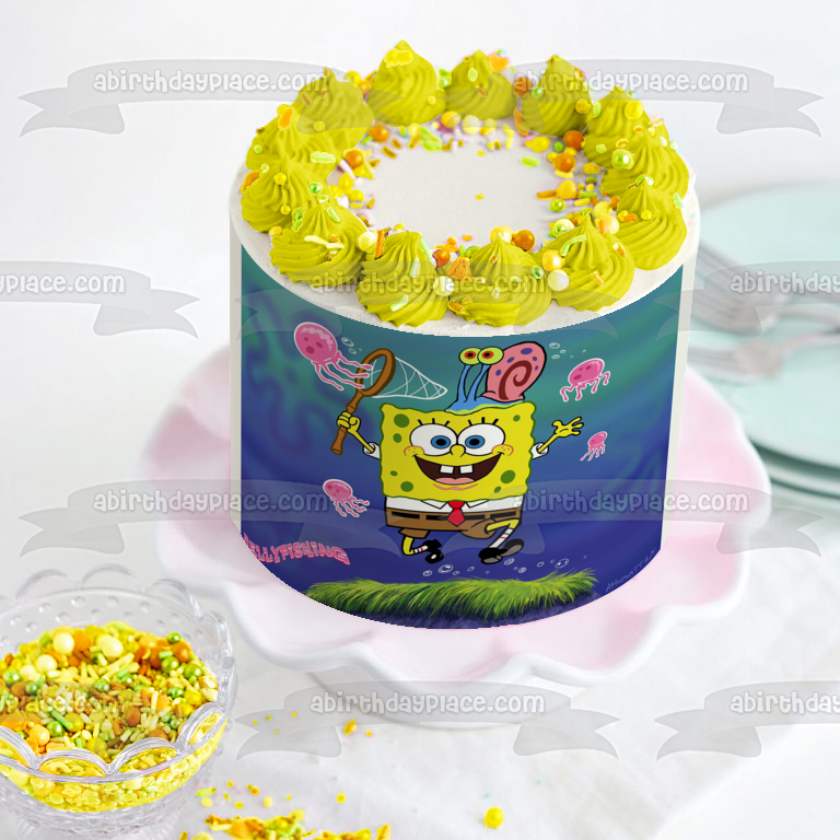 SpongeBob SquarePants Sponge Bob Square Pants Catching Jellyfish Edible Cake Topper Image ABPID09284