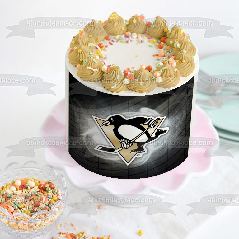 Pittsburgh Penguins Logo Sports Professional Ice Hockey Team Pittsburgh Pennsylvania Metropolitan Division Eastern Conference National Hockey League NHL Edible Cake Topper Image ABPID09290