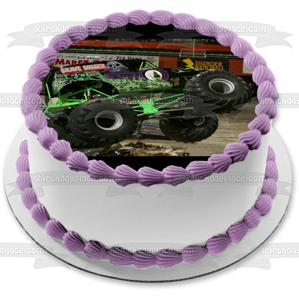 Monster Trucks Grave Digger Aplastando Coches Imagen comestible para tarta ABPID09296 