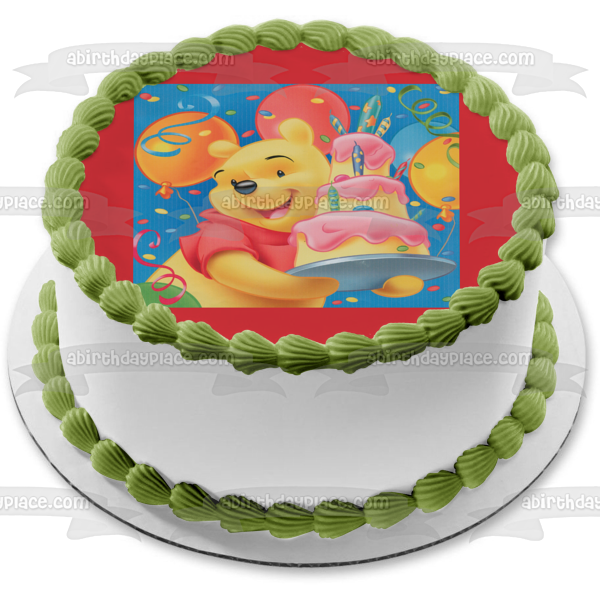 Disney Winnie the Pooh Pooh Bear Cake Balloons Edible Cake Topper Image ABPID09299