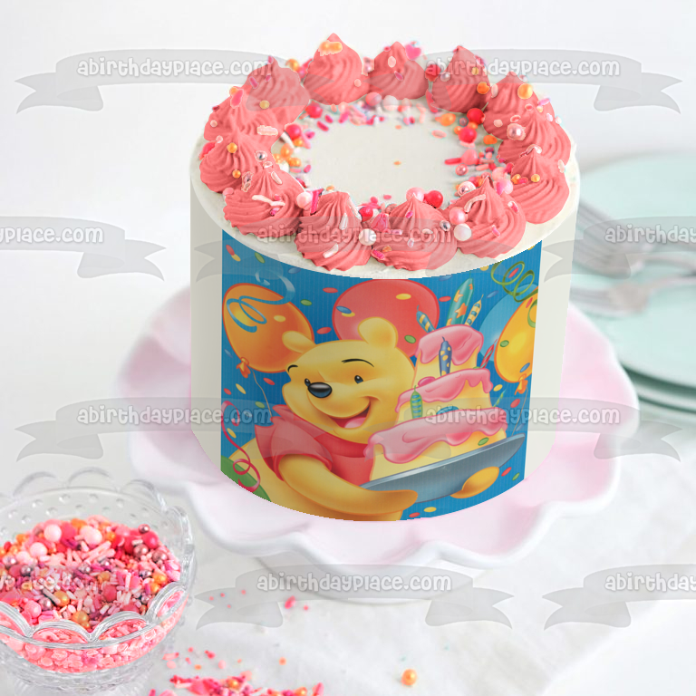 Disney Winnie the Pooh Pooh Bear Cake Balloons Edible Cake Topper Image ABPID09299