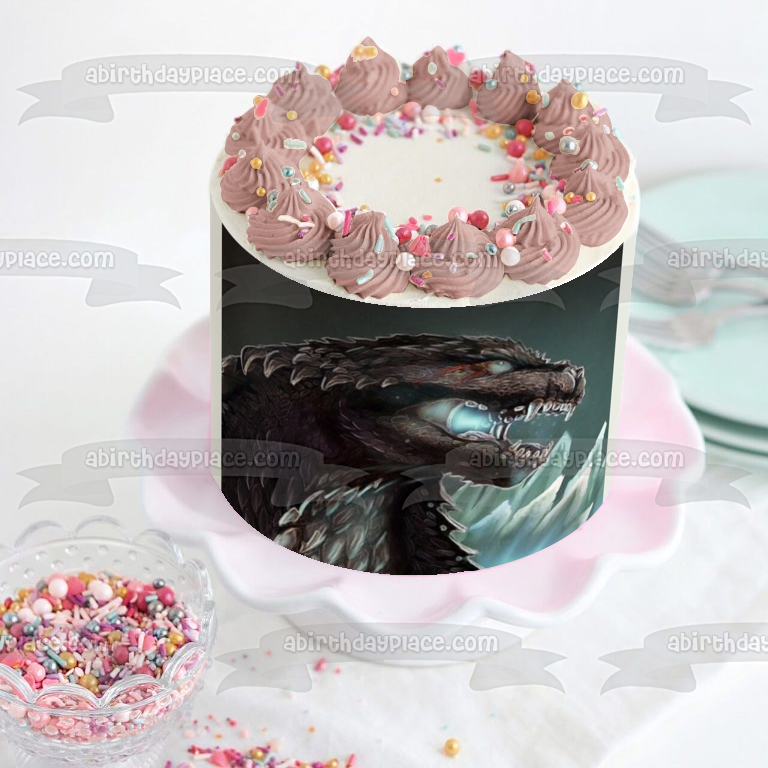 Godzilla Black Background Edible Cake Topper Image ABPID10351