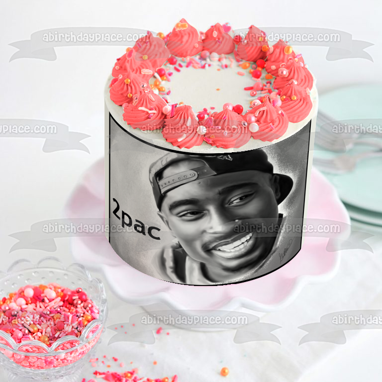 2 Pac Tupac Foto en blanco y negro Decoración comestible para tarta Imagen ABPID10356 