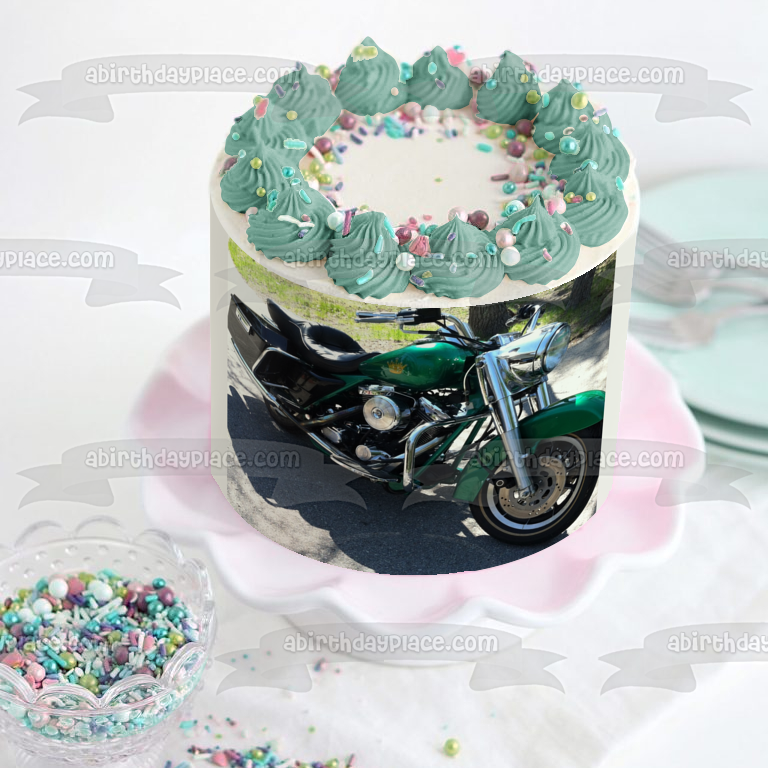 Imagen comestible para decoración de tarta de motocicleta verde ABPID10613 