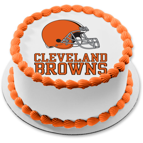 Cleveland Browns Orange Logo Football Helmet NFL Edible Cake Topper Image ABPID10463