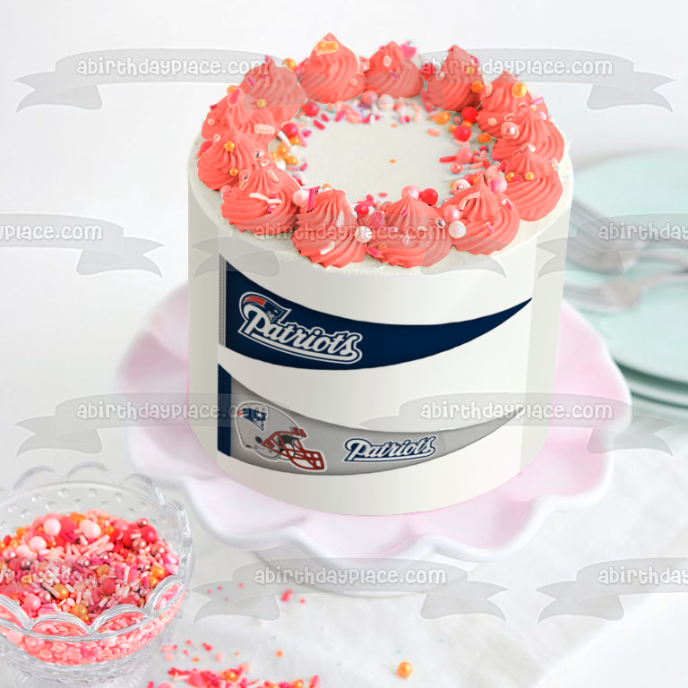 Imagen de decoración comestible para tarta con el logotipo de los banderines de los New England Patriots de la NFL ABPID10954 