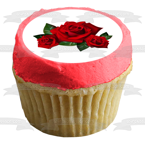 Imagen comestible para decoración de tarta con hojas de rosas rojas ABPID10958 