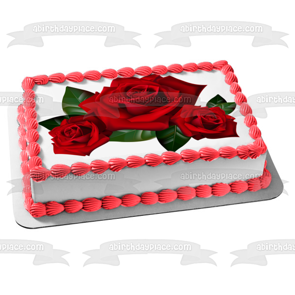 Imagen comestible para decoración de tarta con hojas de rosas rojas ABPID10958 