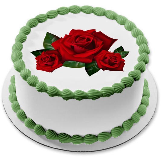 Imagen comestible para decoración de tarta con hojas de rosas rojas ABPID10958 