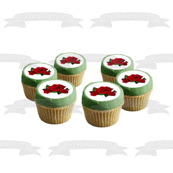 Imagen comestible para decoración de tarta con hojas de rosas rojas ABPID10958 